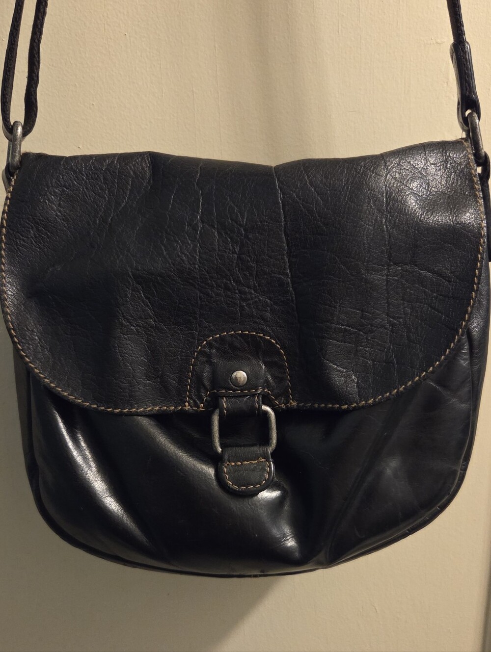 Jack Georges Black Leather Crossbody Bag with Buckle Detail